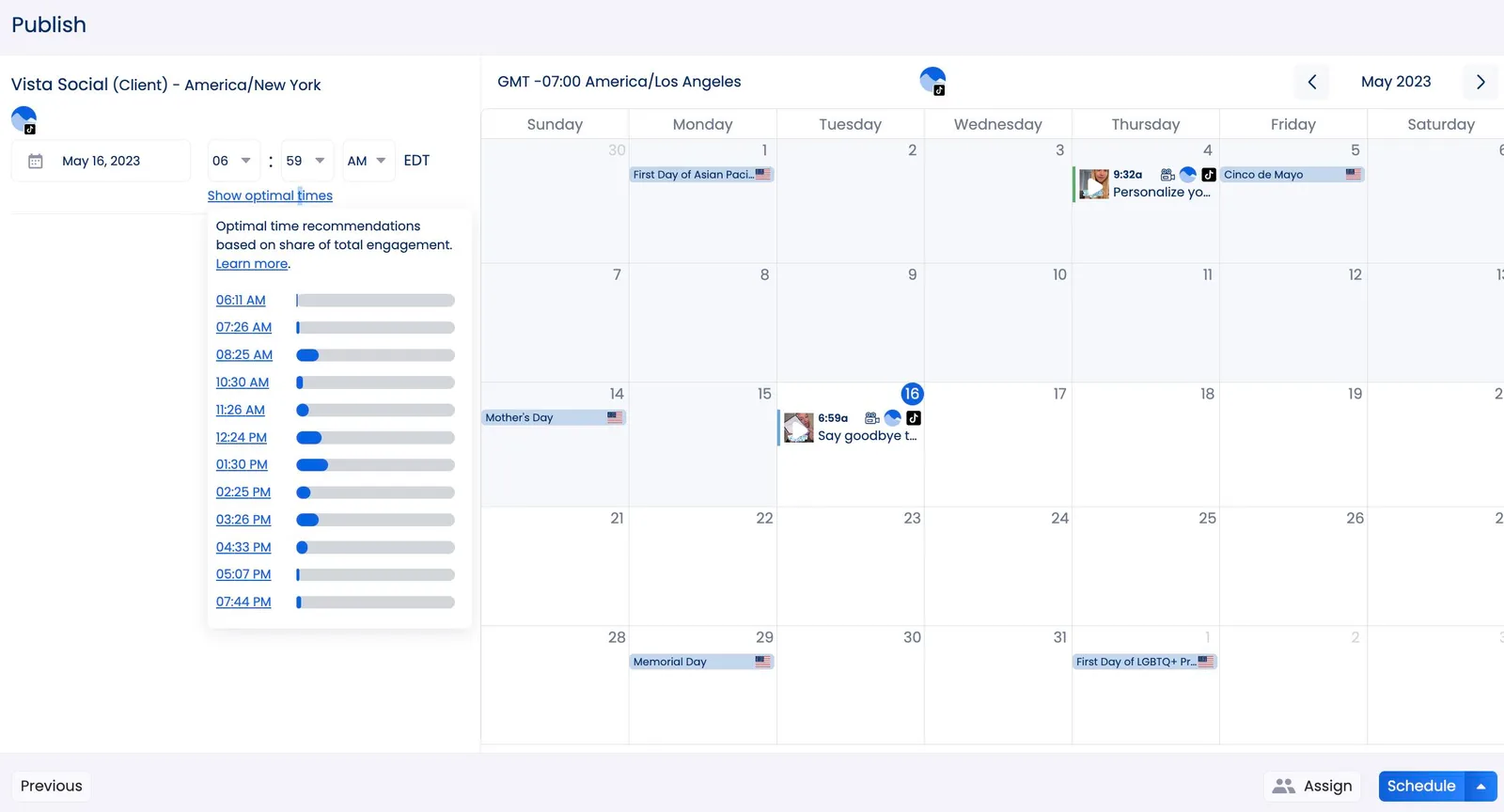 When to publish on TikTok in Vista Social