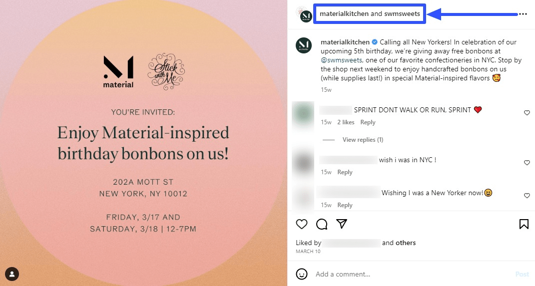 how to add a collaborator on Instagram: Materialkitchen’s giveaway with Stick With Me Sweets post.