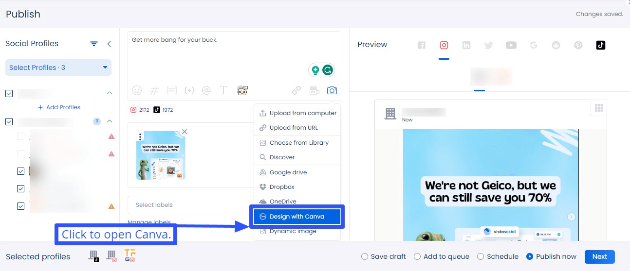 how to add a collaborator on Instagram: Canva integration.