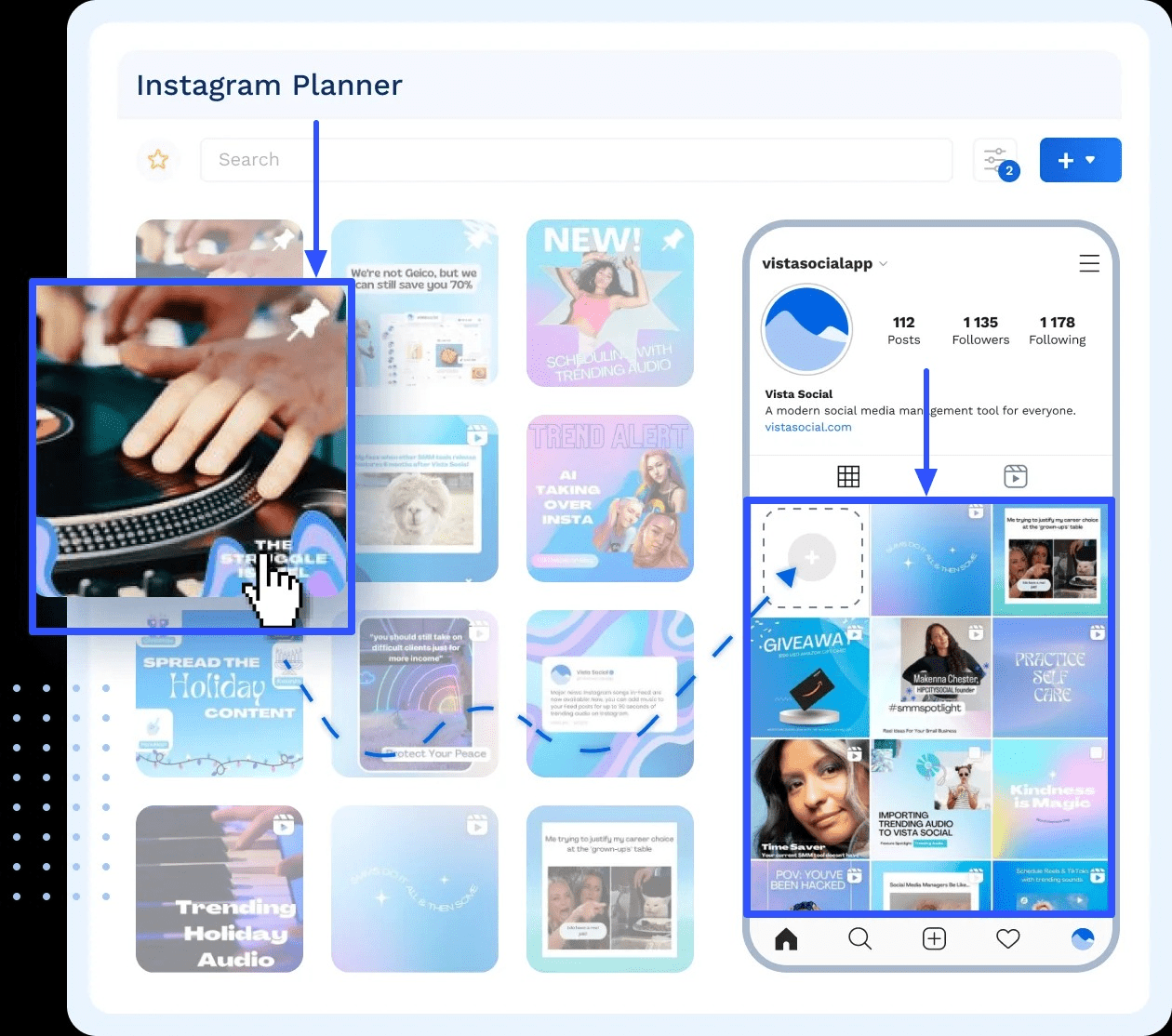 how to add a collaborator on Instagram: Vista Social's Instagram Planner.