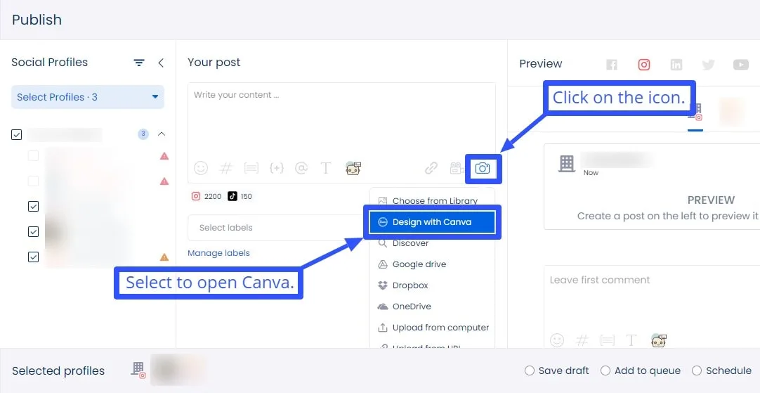 On the Publisher, click the camera icon and select Design with Canva.