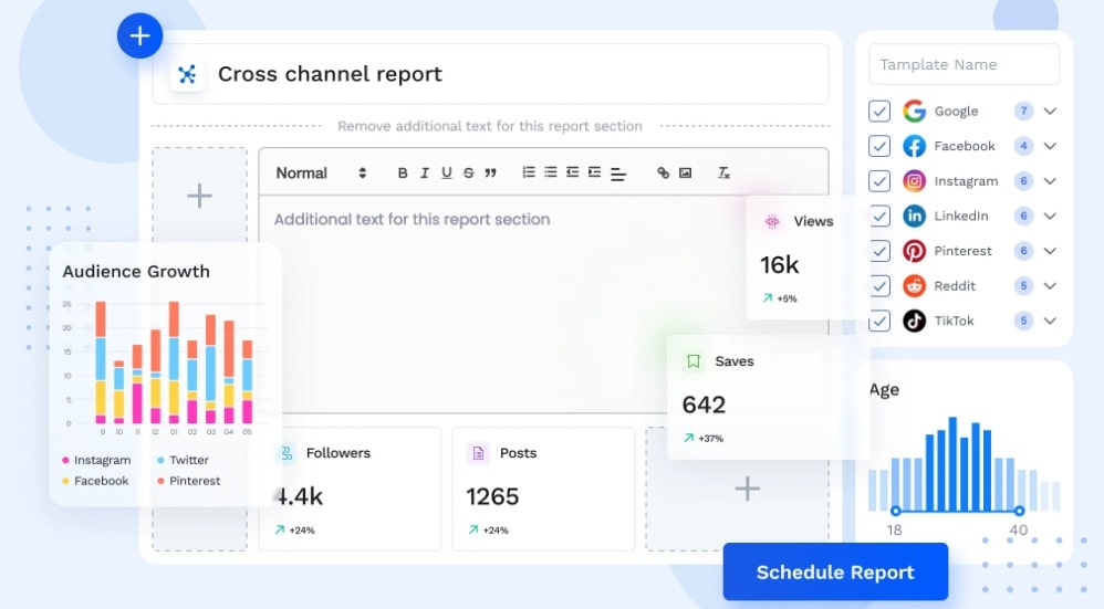 Monitor performance through reports. Vista social analytics