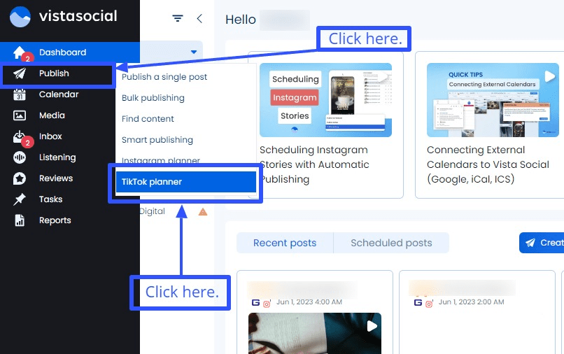 Go to the TikTok Planner in the Publishing menu.