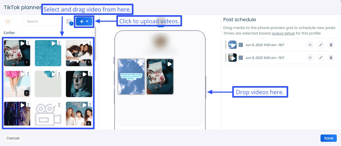 Drag and drop your clients’ videos.