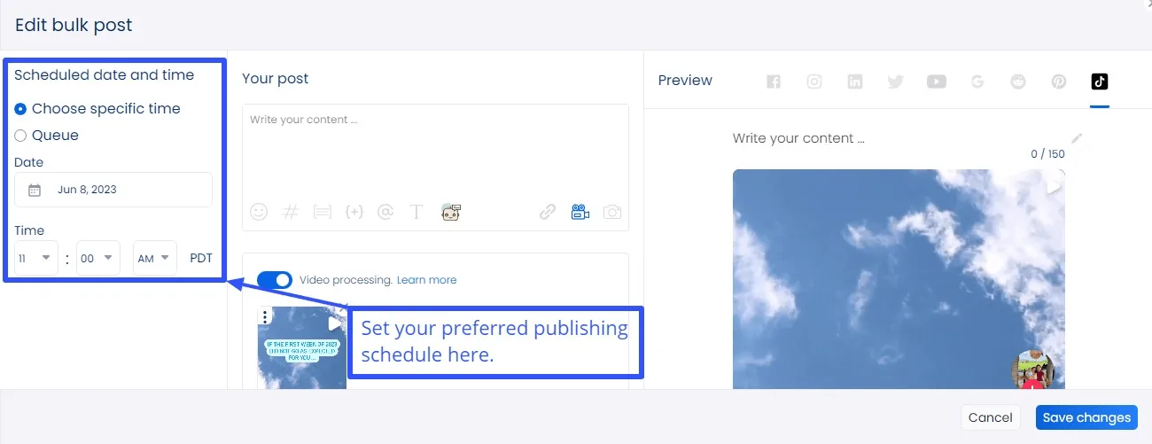 Set your preferred publishing schedule.