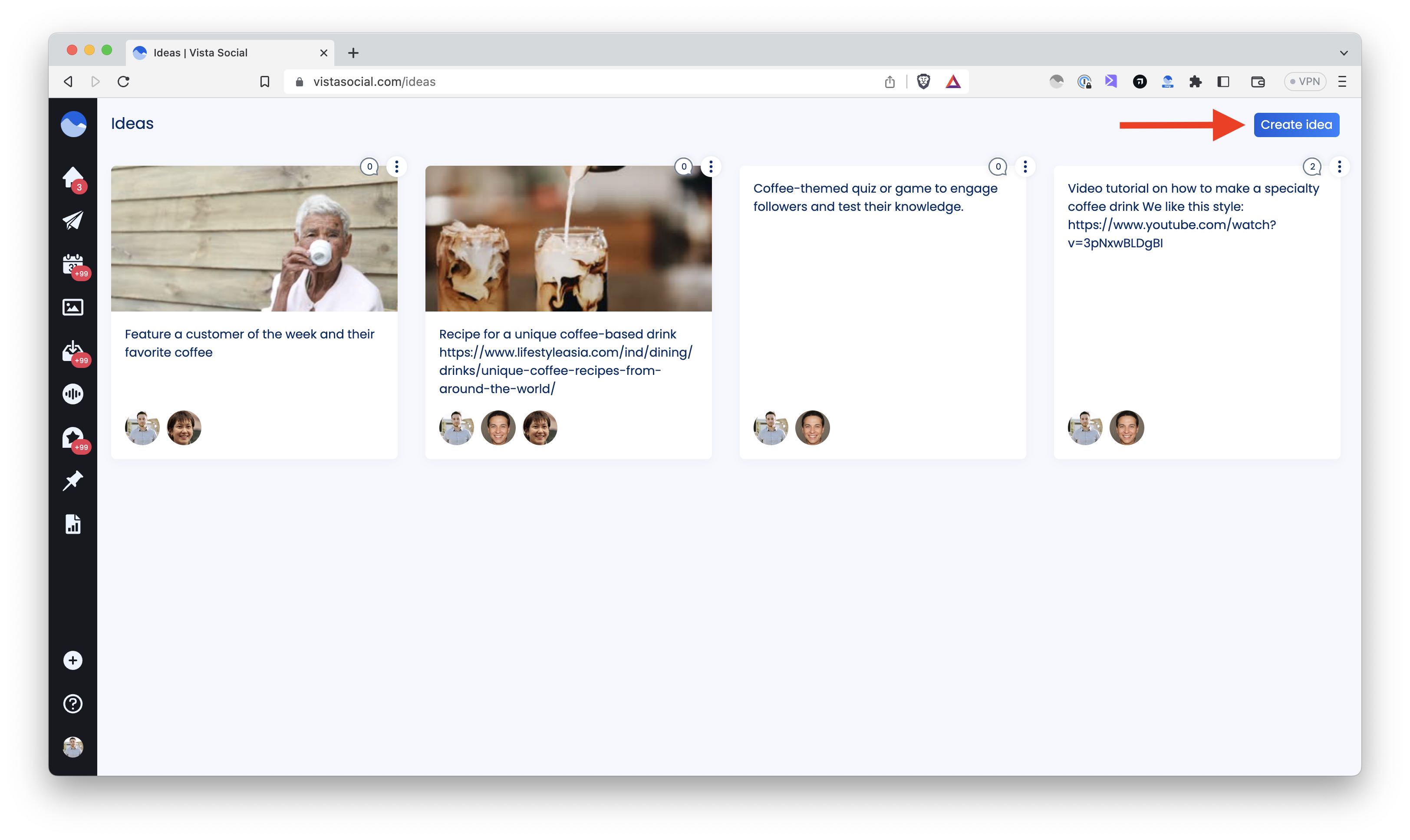 Content planning in Vista Social