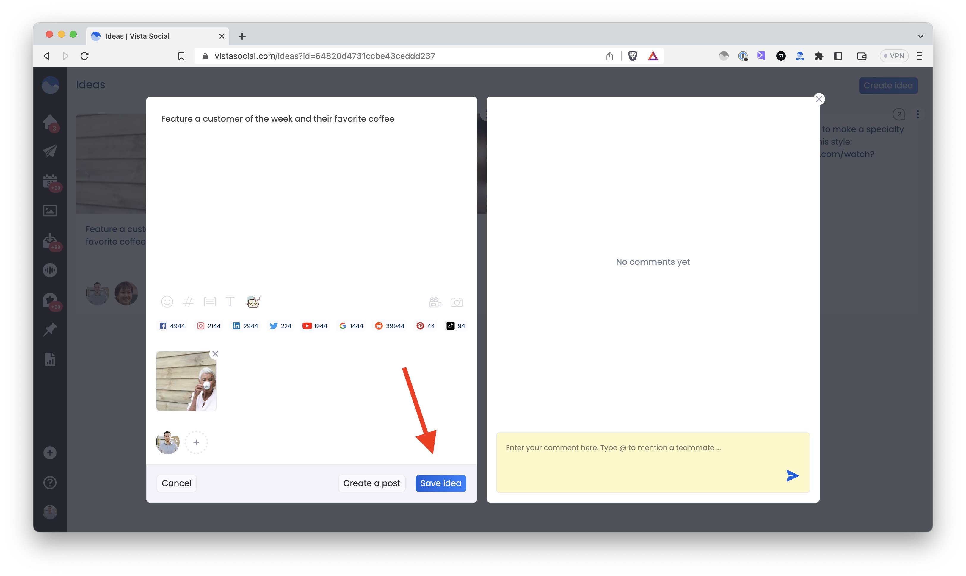 Save Ideas in Vista Social