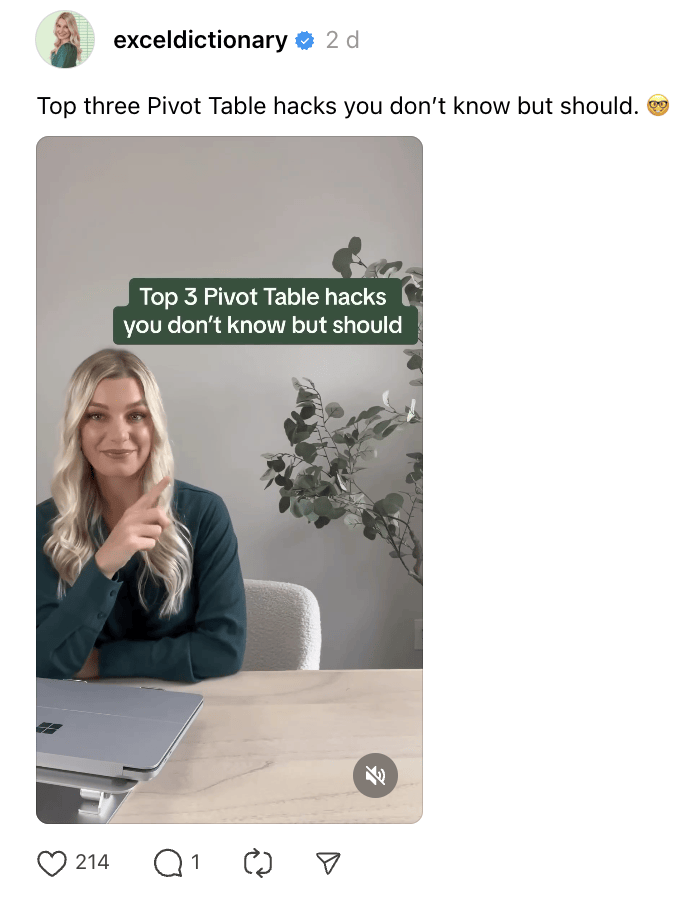 7 Creators on Threads Worth Watching. Emma from Excel Dictionary's Threads' post shares three pivot table hacks.