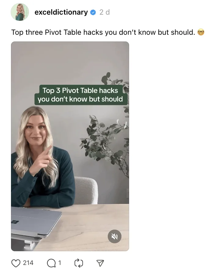 7 Creators on Threads Worth Watching. Emma from Excel Dictionary's Threads' post shares three pivot table hacks.
