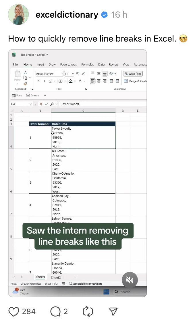 7 Creators on Threads Worth Watching. Emma from Excel Dictionary Threads' post shares a tip for Excel.