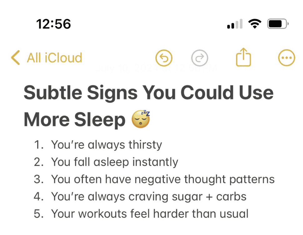 Effective Social Media Content Strategies for 2024. Mind Body Green's phone note with a list of symptoms to look out for.