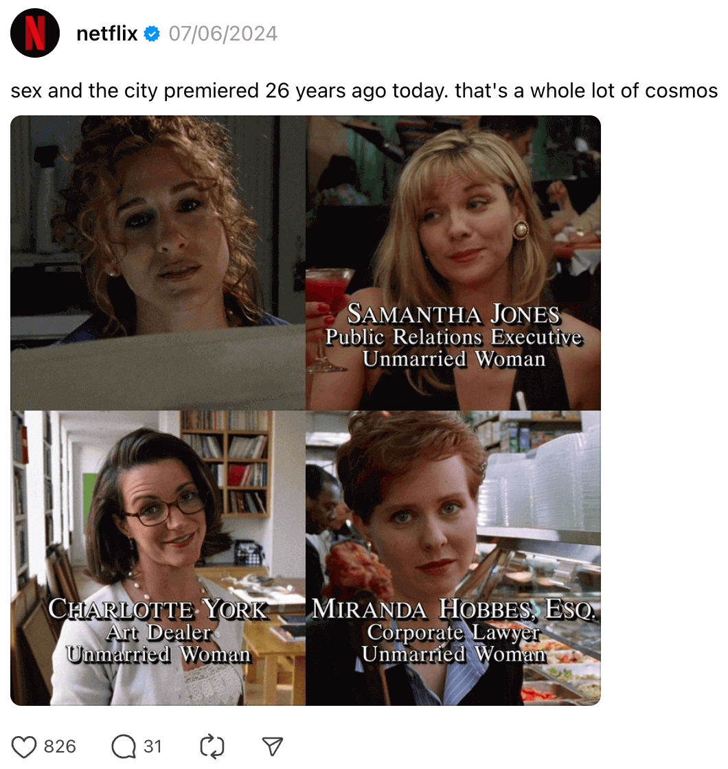 How These 7 Brands Are Growing on Threads. Sex and the City characters bring nostalgia to longtime fans.