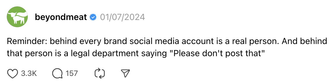How These 7 Brands Are Growing on Threads. Beyond Meat's Thread relating to people on an emotional level reminding their audience the person posting is a real person.