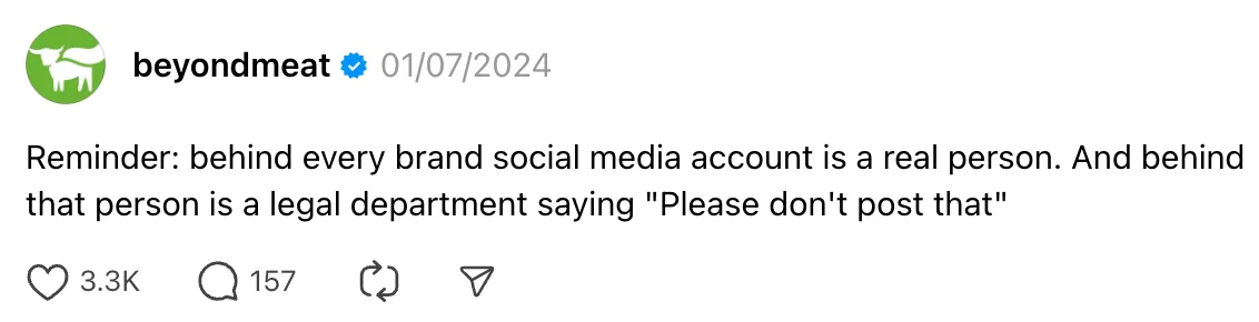How These 7 Brands Are Growing on Threads. Beyond Meat's Thread relating to people on an emotional level reminding their audience the person posting is a real person.