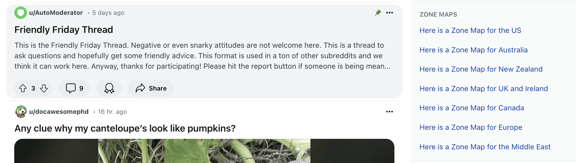 Gardening subreddit with a thread asking the community to share advice.