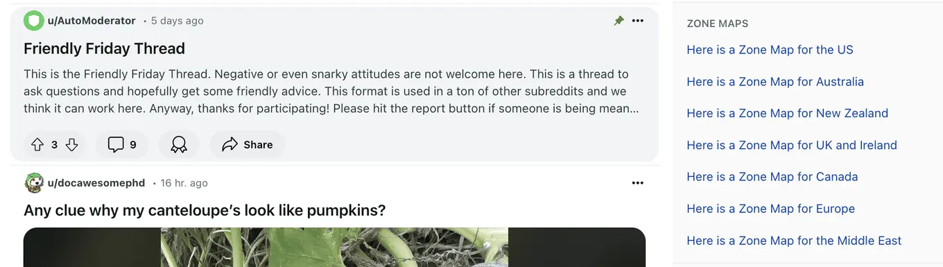 Gardening subreddit with a thread asking the community to share advice.