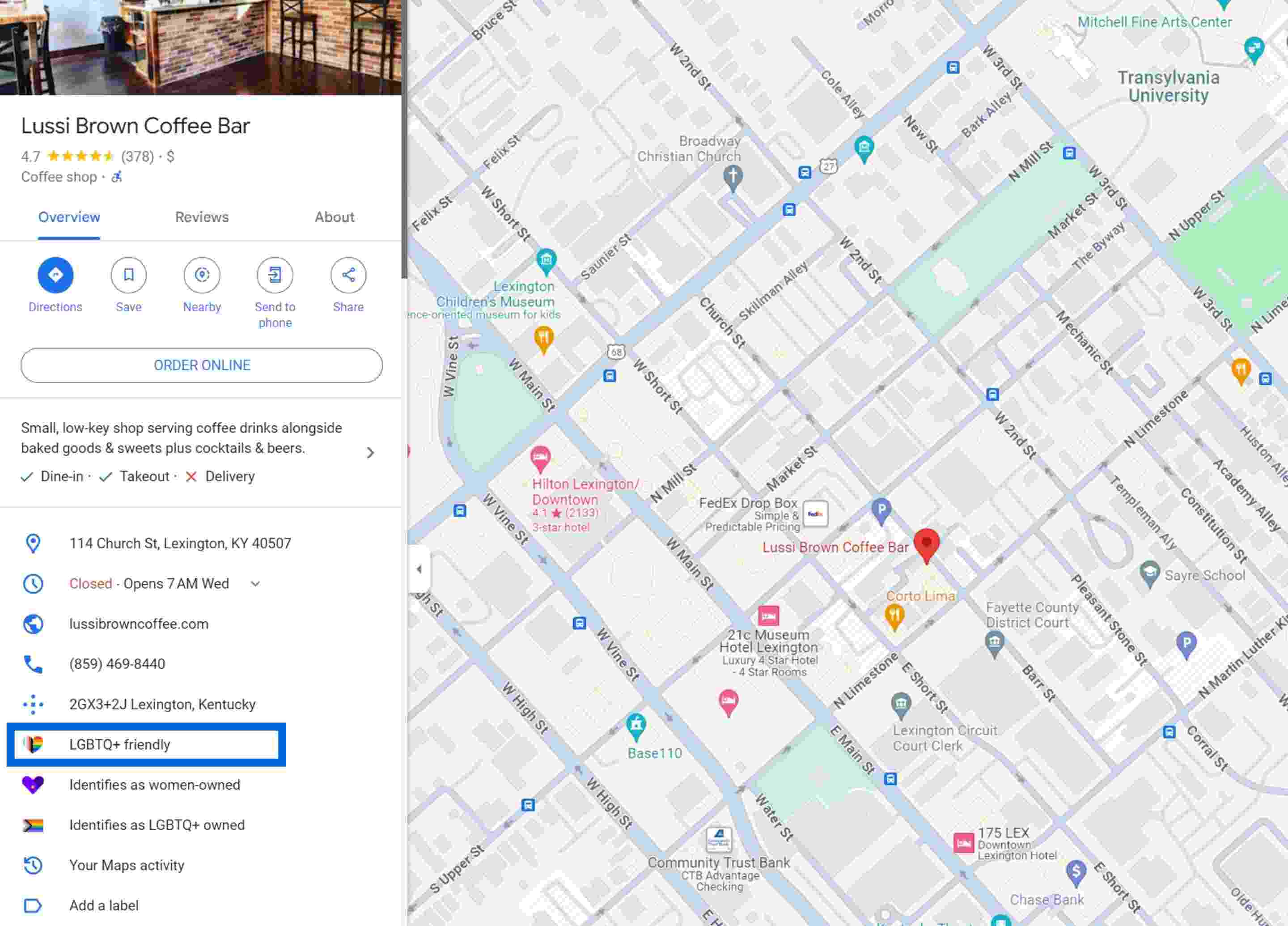 Future-Proof Your Google Business Profile for Local Search. Google Maps results for Lussi Brown Coffee Bar.