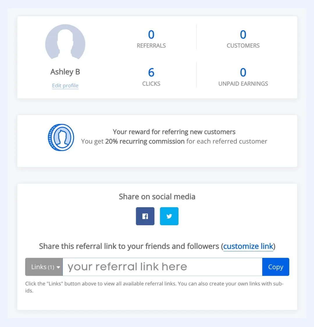 See Your Affiliate Earnings in Action Dashboard page