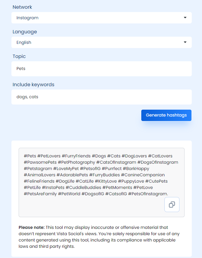 Trending Instagram Hashtags Vista Social AI Generator 3