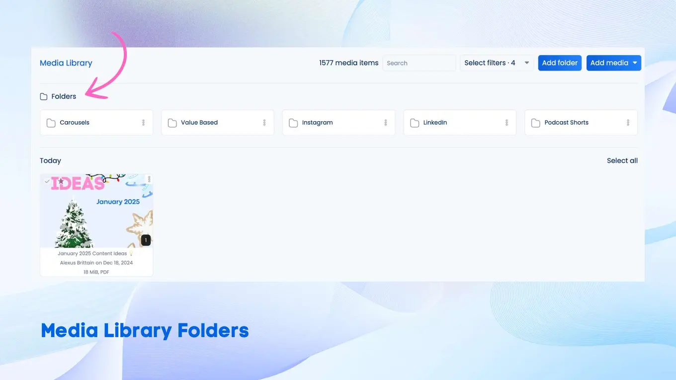 Vista social interface that shows where users can access their media library folders in the app.