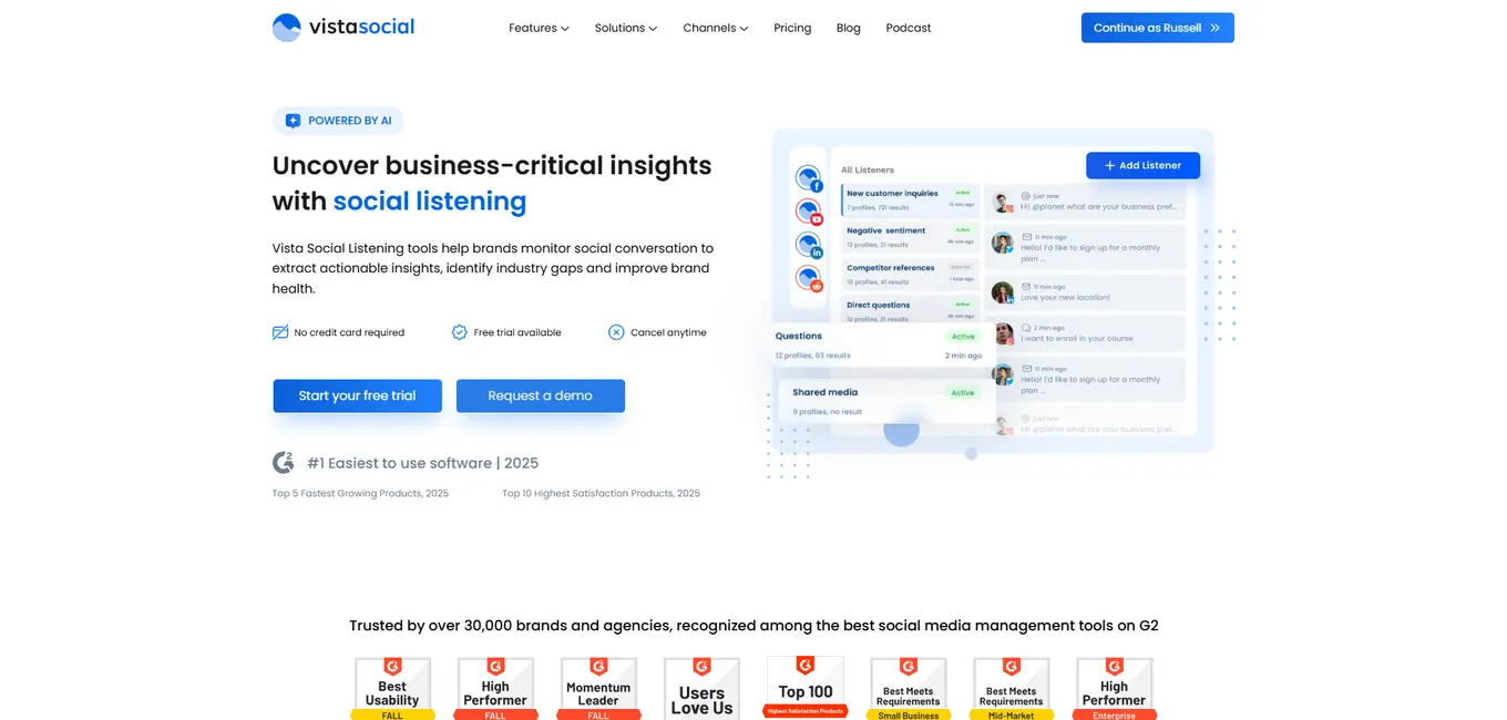 Vista Social's social listening feature allows you to track feedback across all locations and social media platforms.