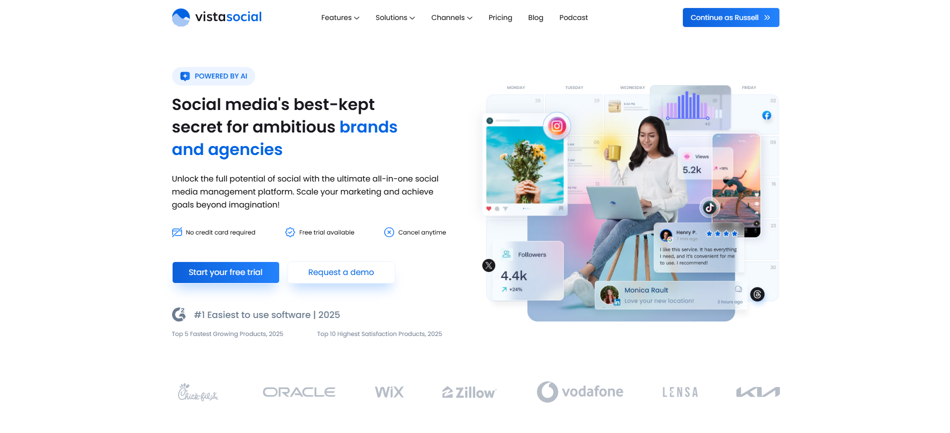 Vista Social's homepage