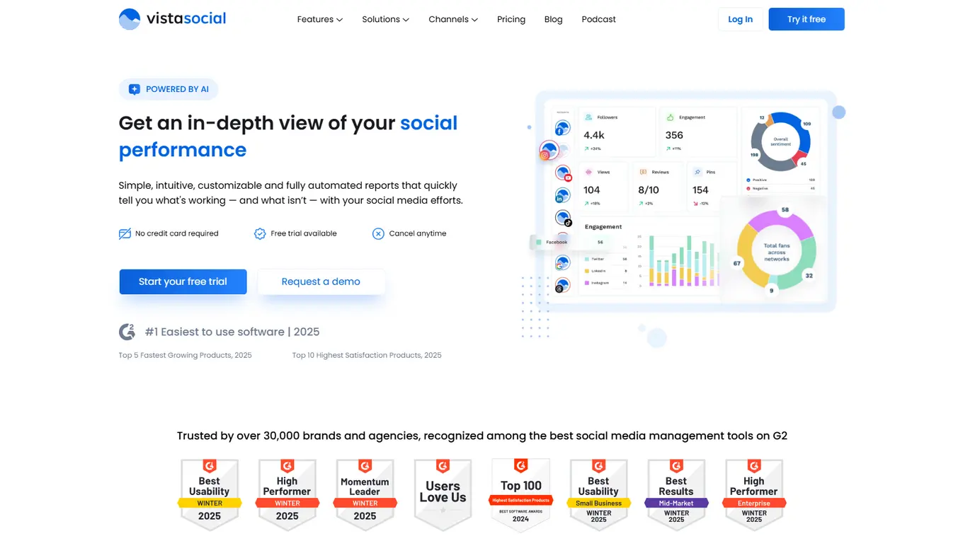 Vista Social website showcasing our complete analytics feature.