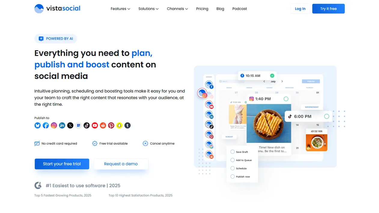 Vista Social's website showcasing the scheduling feature.