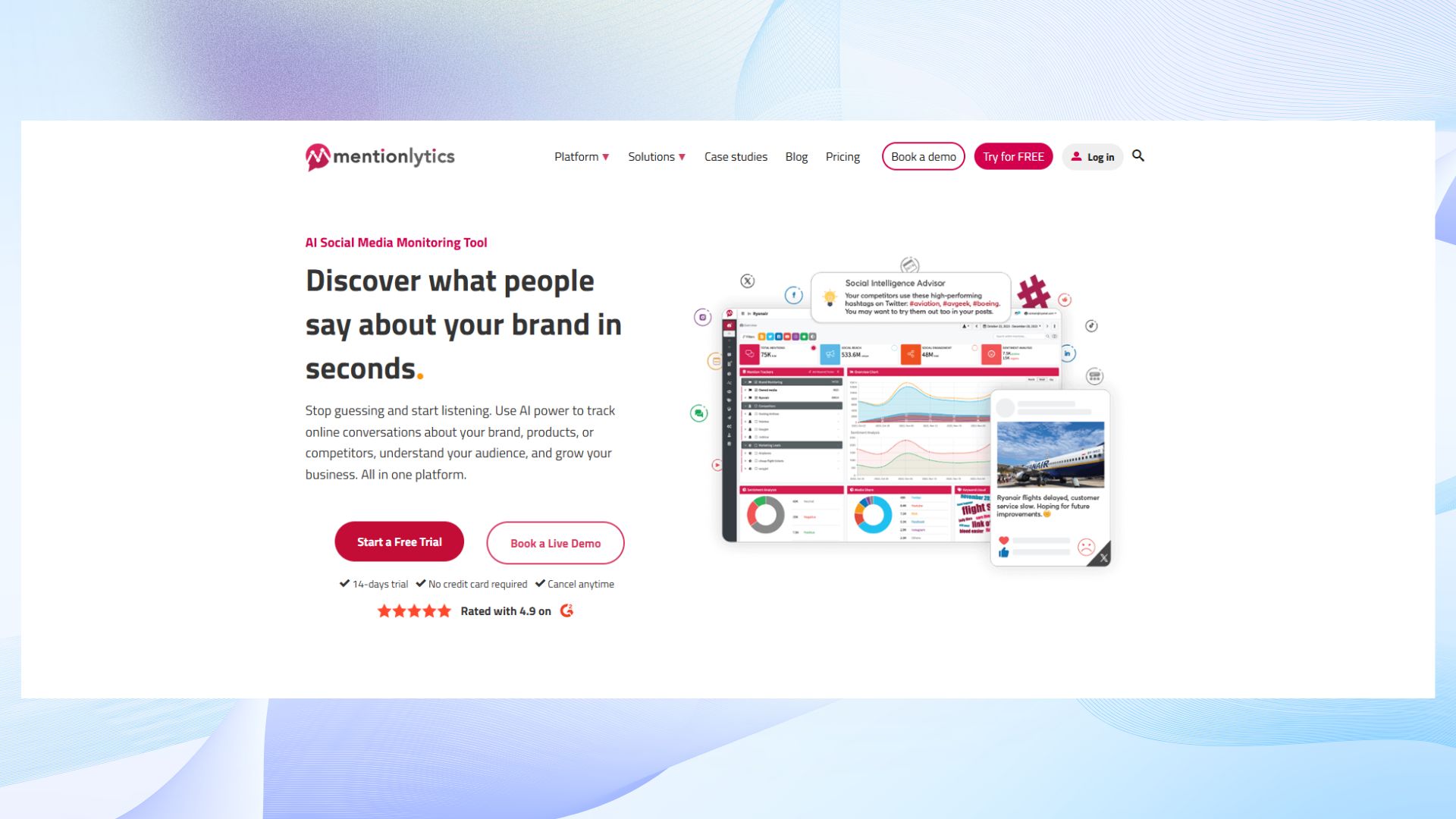 Mentionlytics homepage