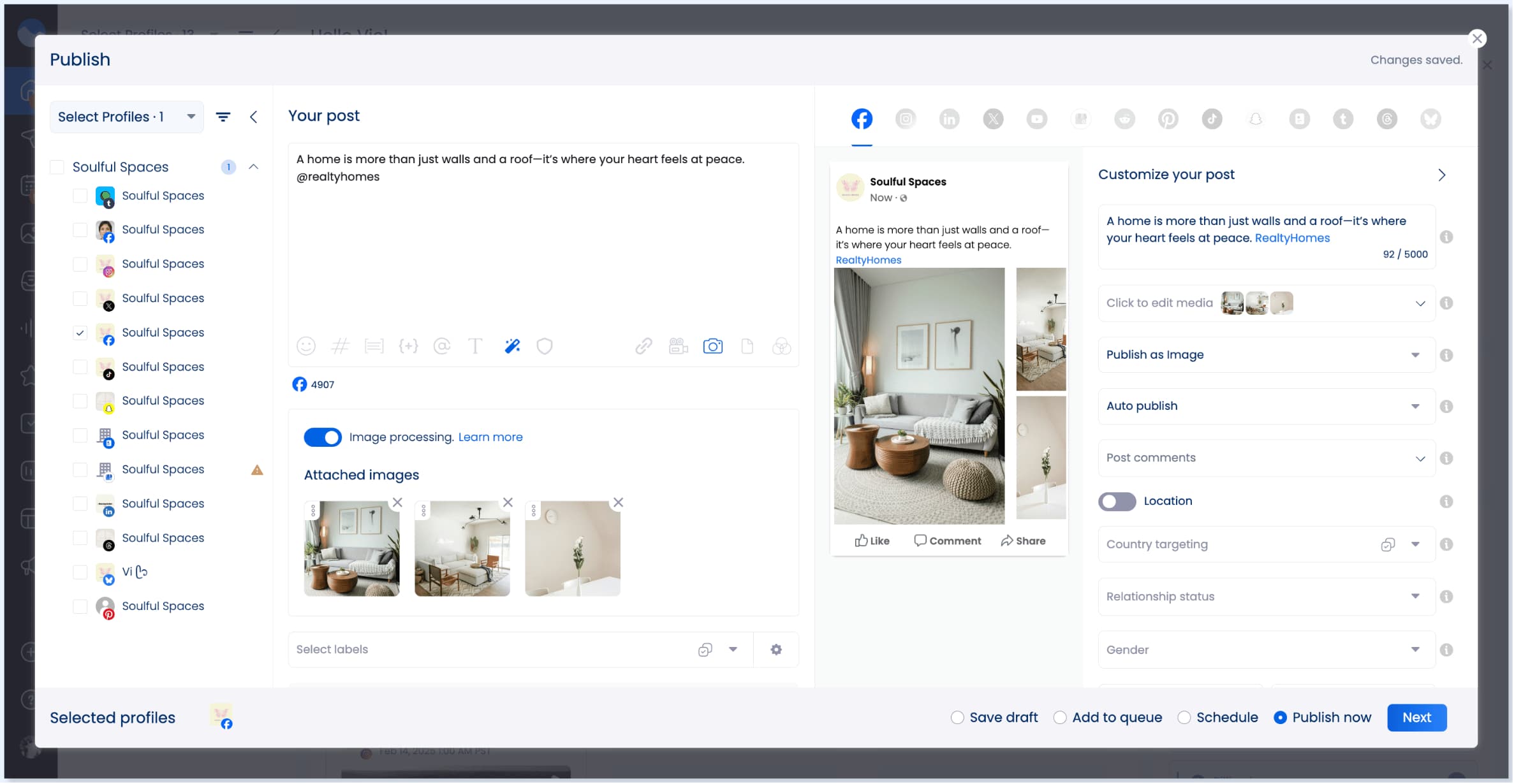 A screenshot of the publishing dashboard in Vista Social.