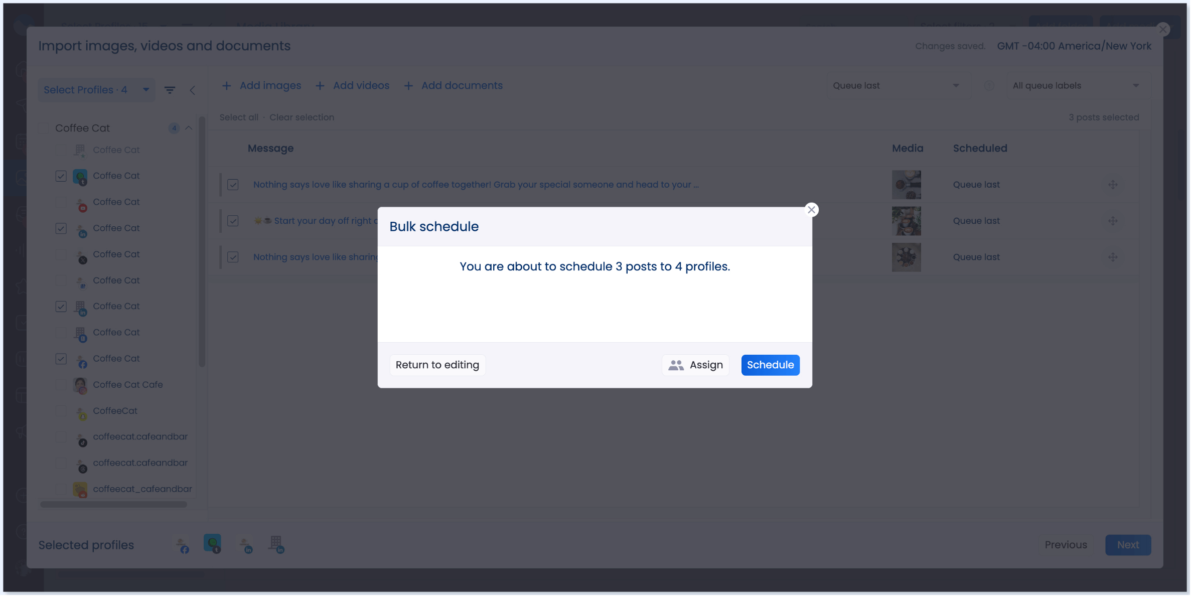 A screenshot showcasing bulk scheduling messages in Vista Social.