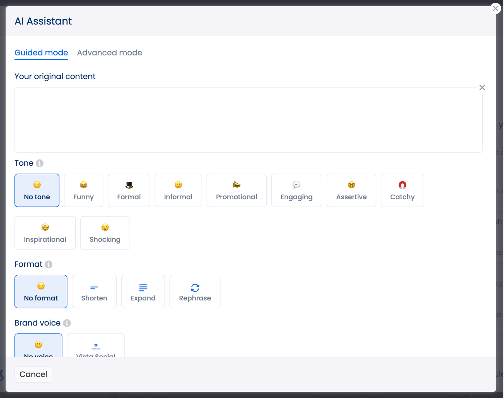 A screenshot showcasing Vista Social's AI assistant.
