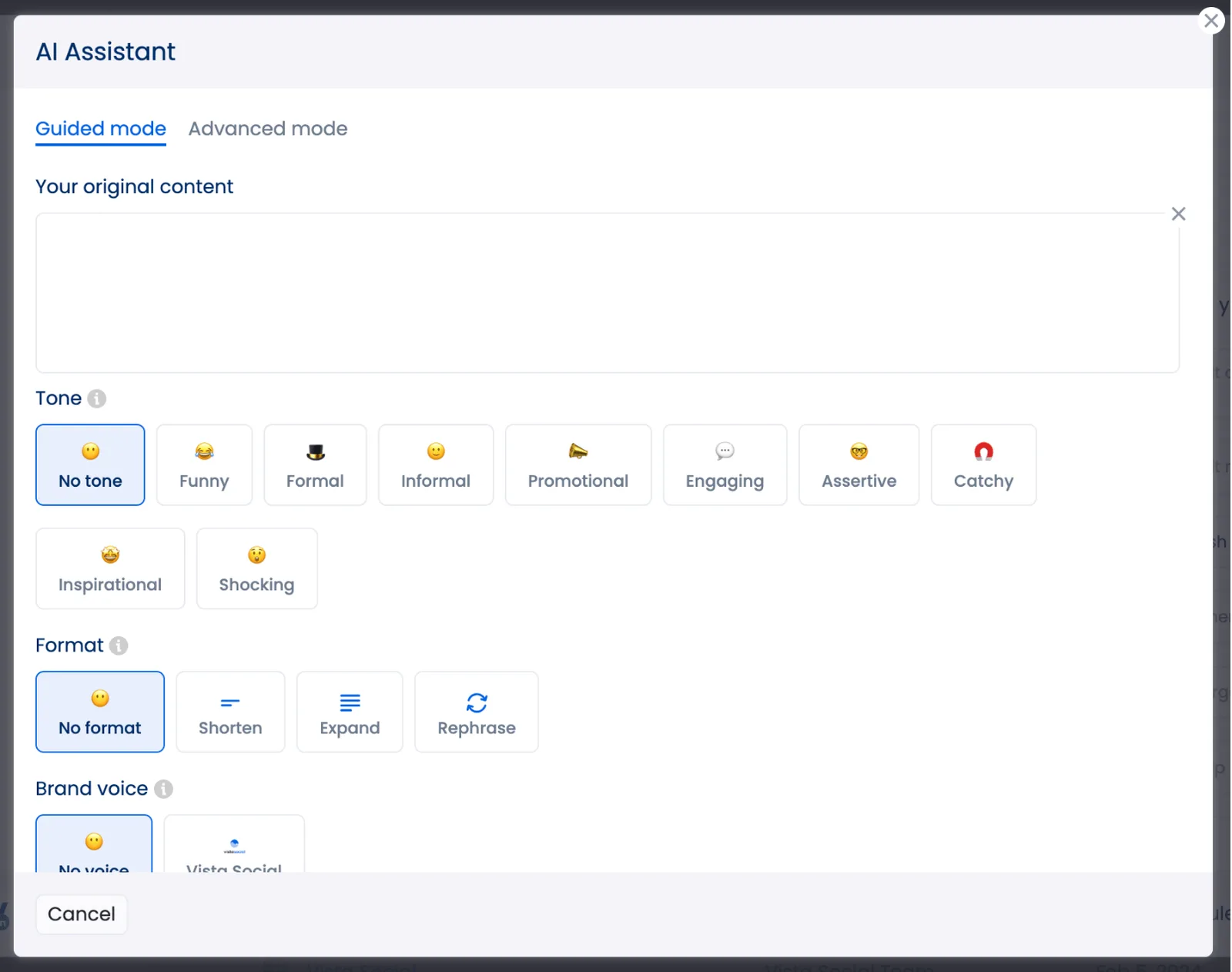A screenshot showcasing Vista Social's AI assistant.