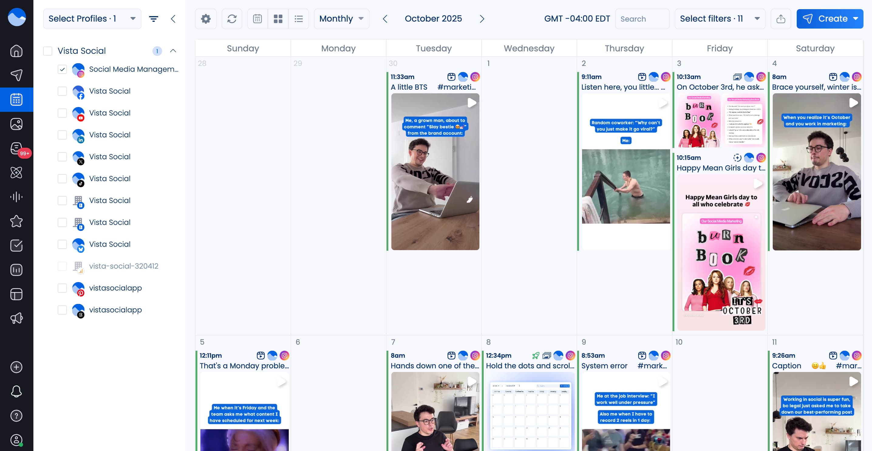 A screenshot of the Vista Social content calendar.