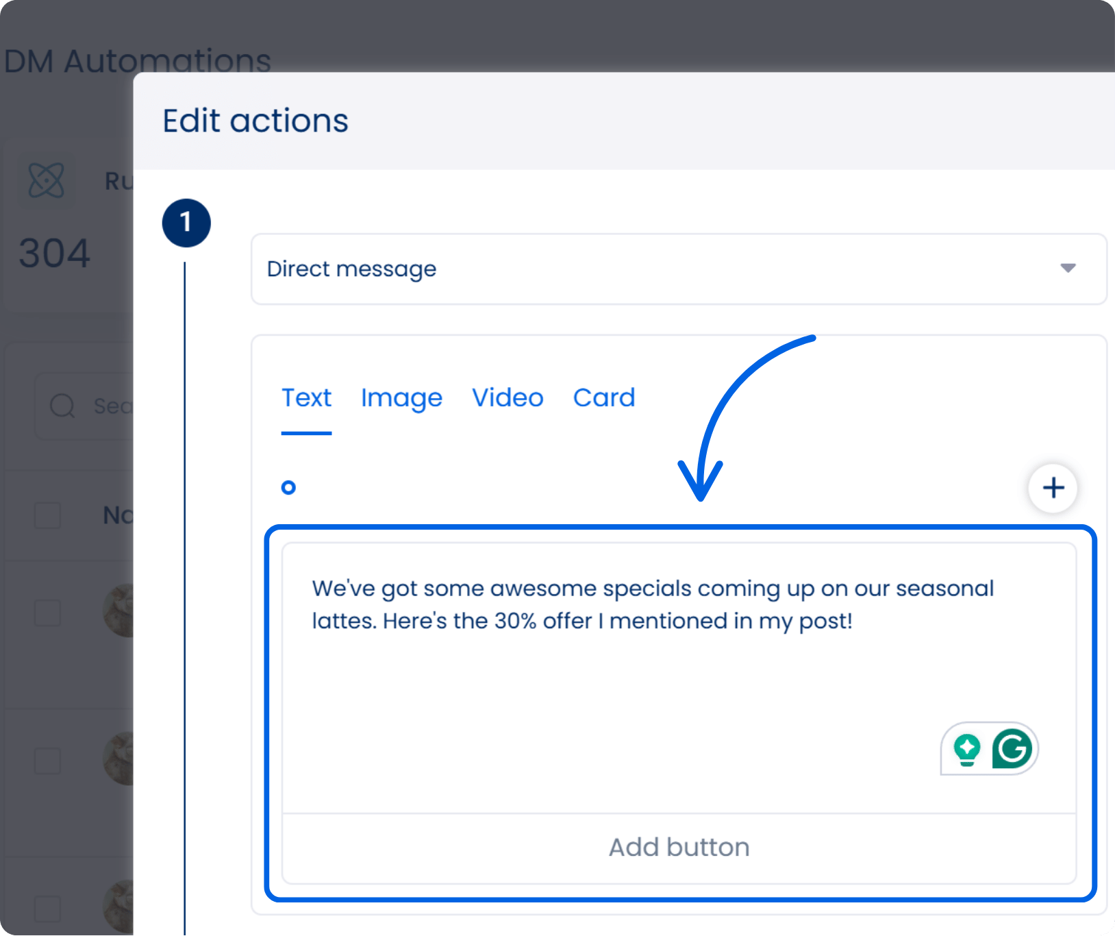A screenshot from Vista Social showcasing an example of a DM automation message.