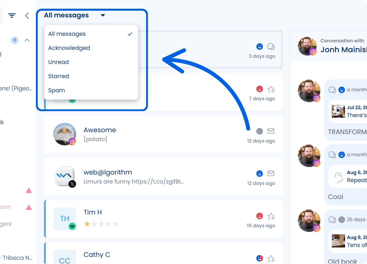 A screenshot from Vista Social showcasing even more settings to find exactly the messages you're looking for.