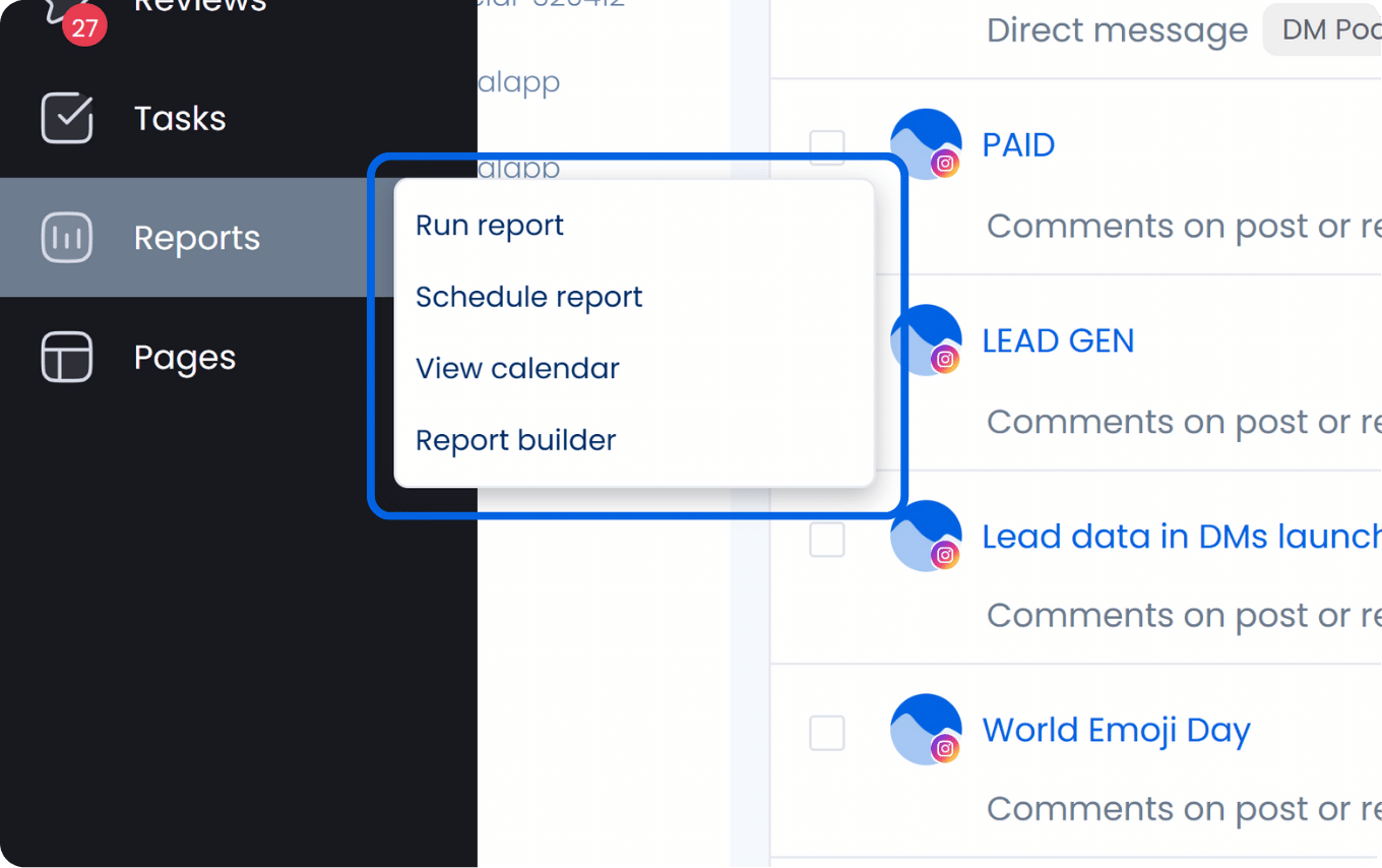 A screenshot showcasing how to run a report in Vista Social.