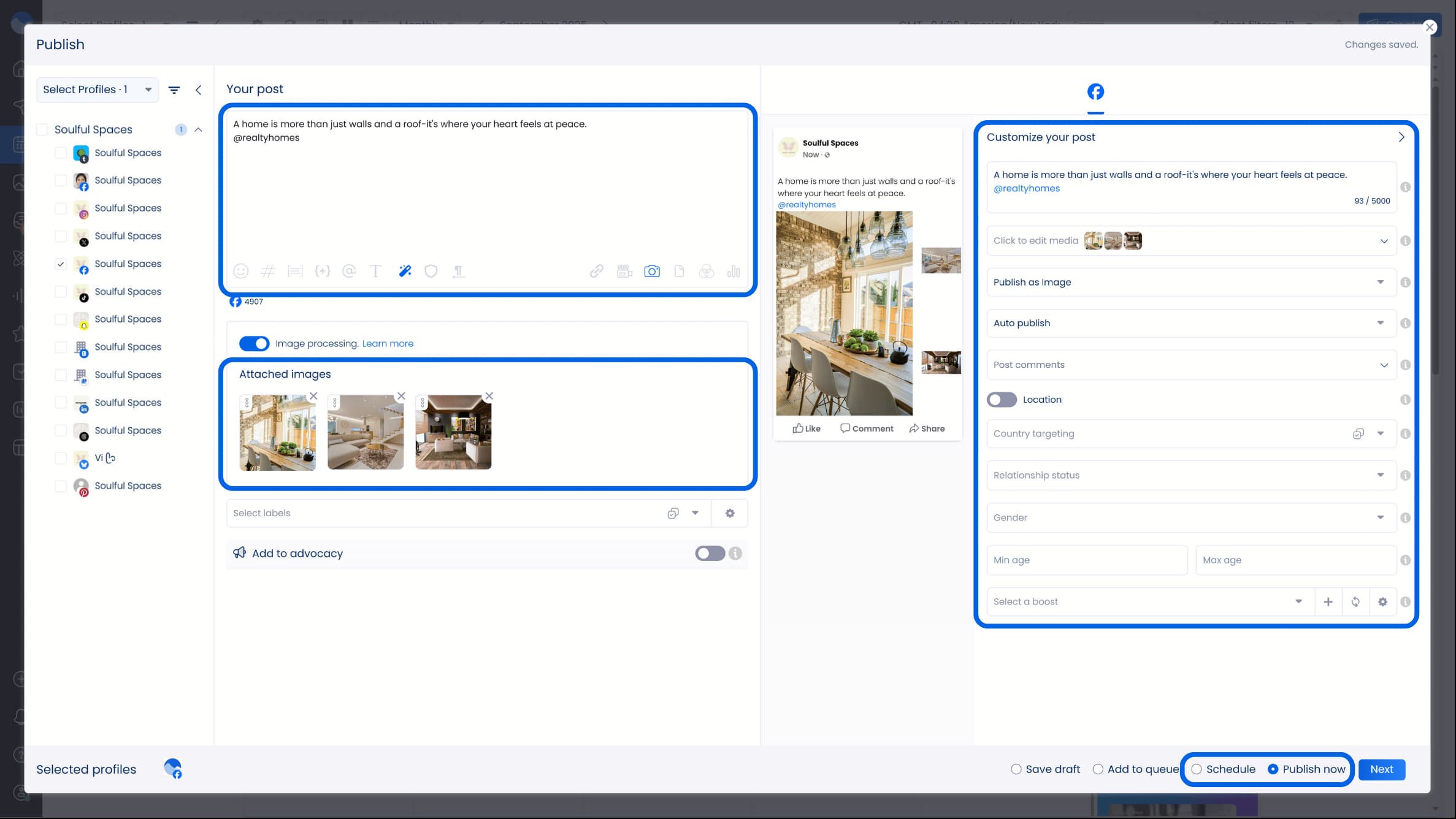 A screenshot showcasing Vista Social's social media publishing feature.