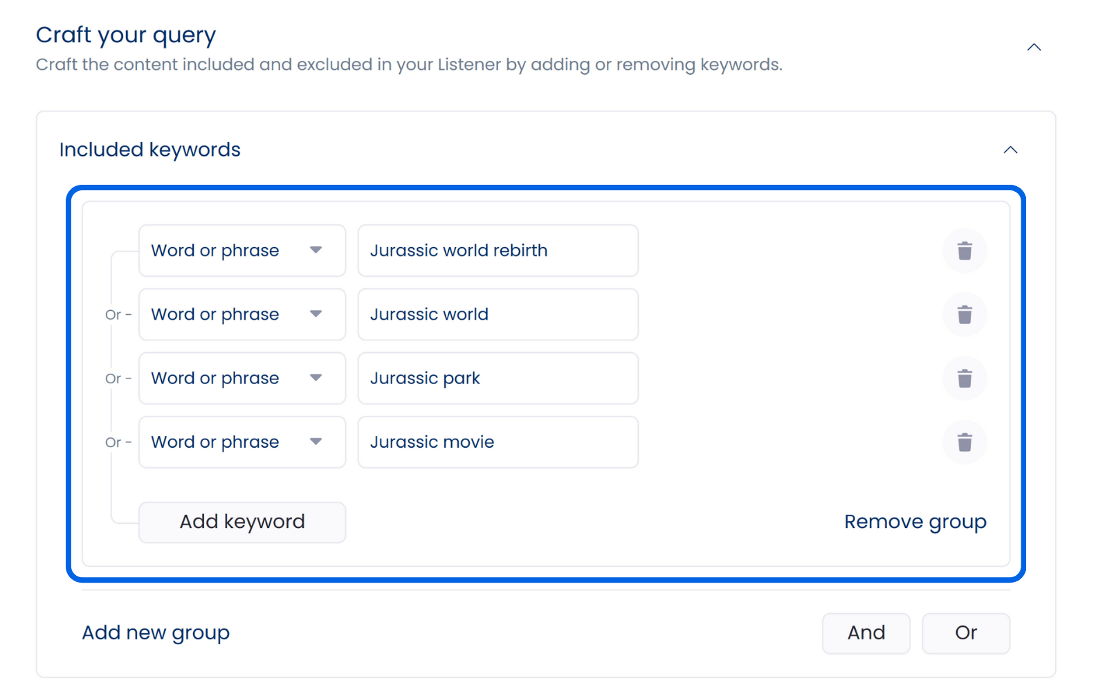 A screenshot of how to set up a social listener in Vista Social.