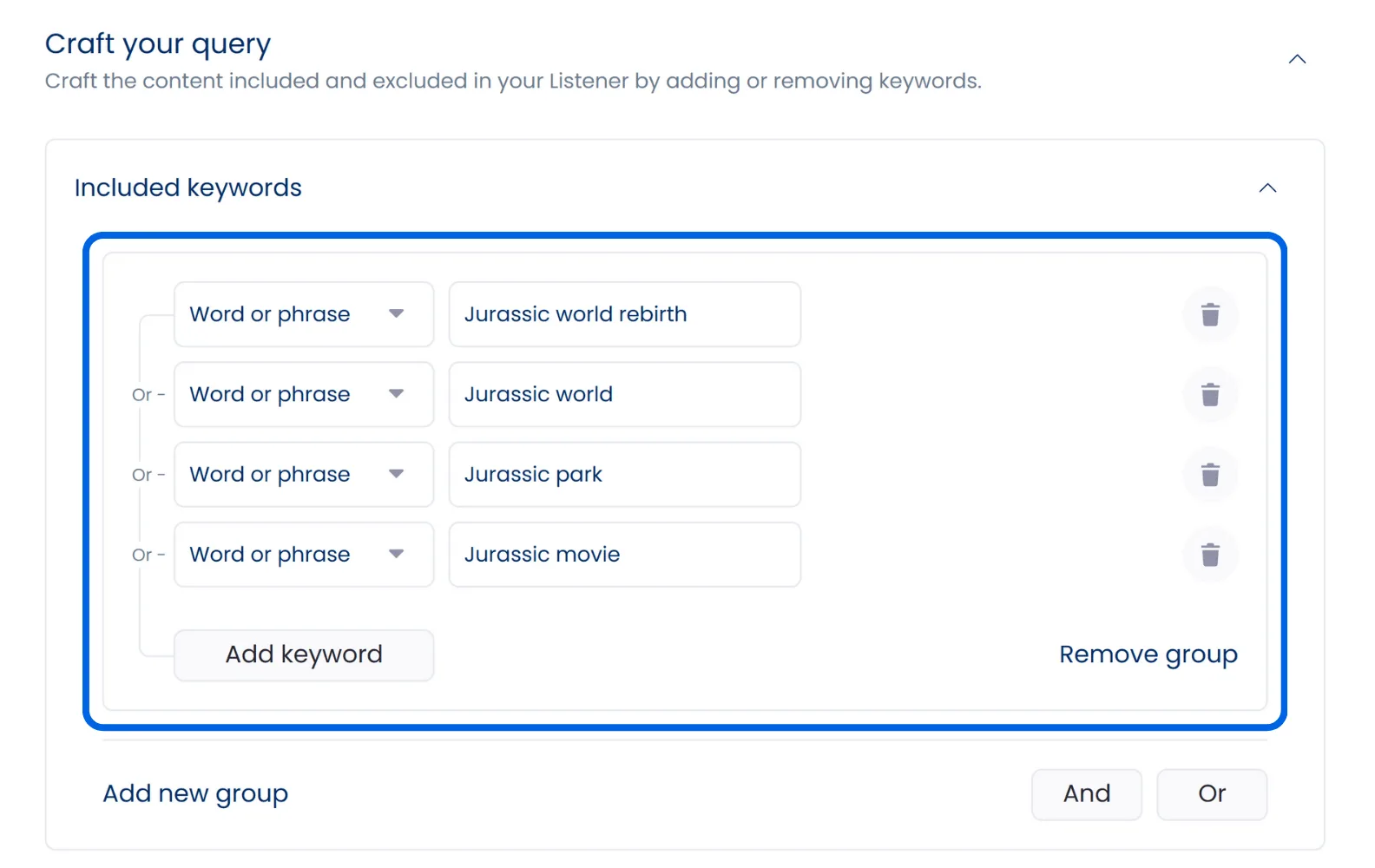 A screenshot of how to set up a social listener in Vista Social.
