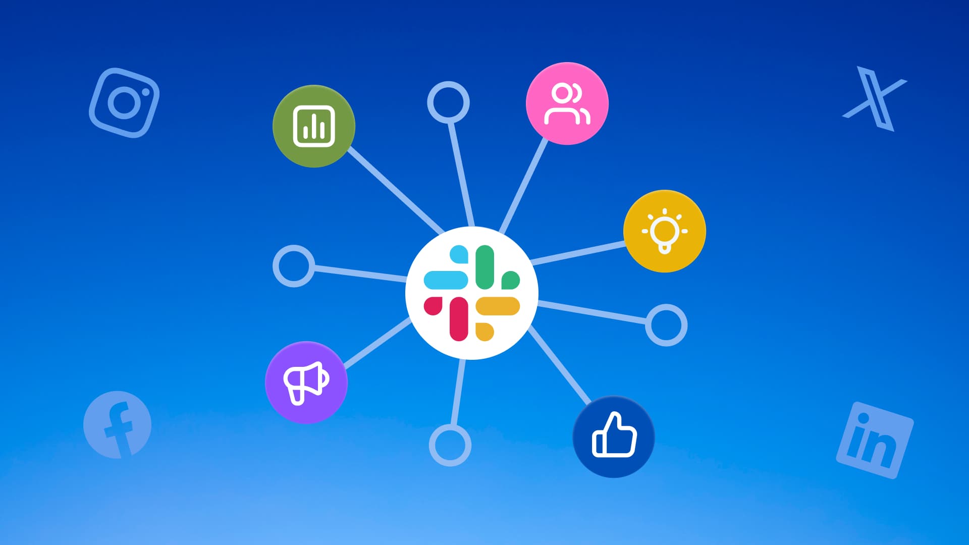 An illustration showing Slack connected to marketing icons.