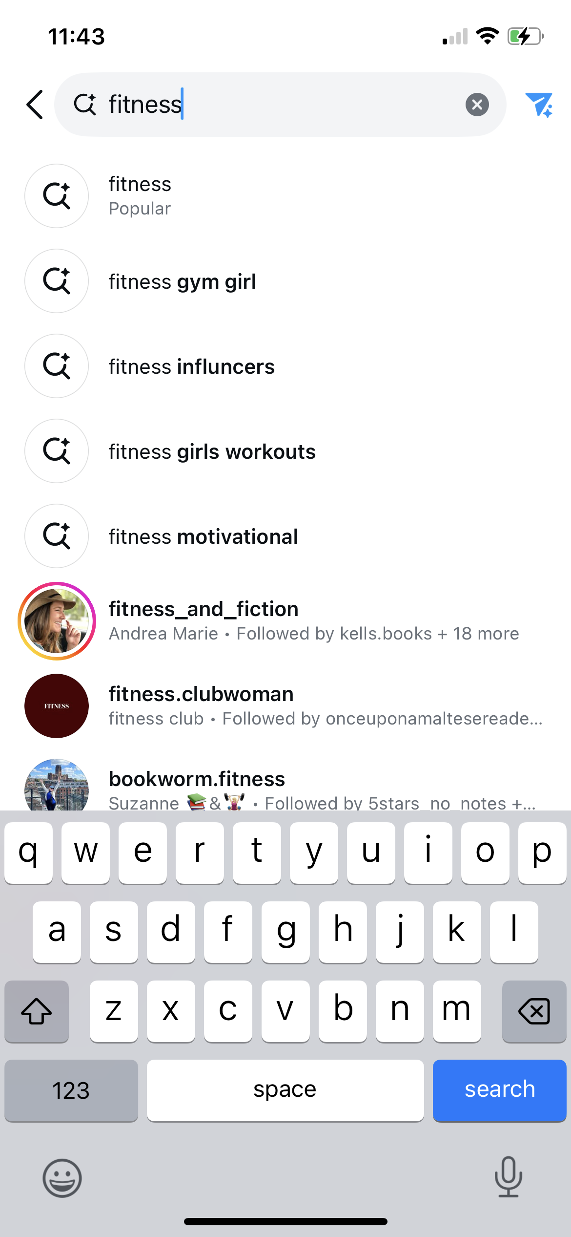A screenshot of keyword research in Instagram's search feature.