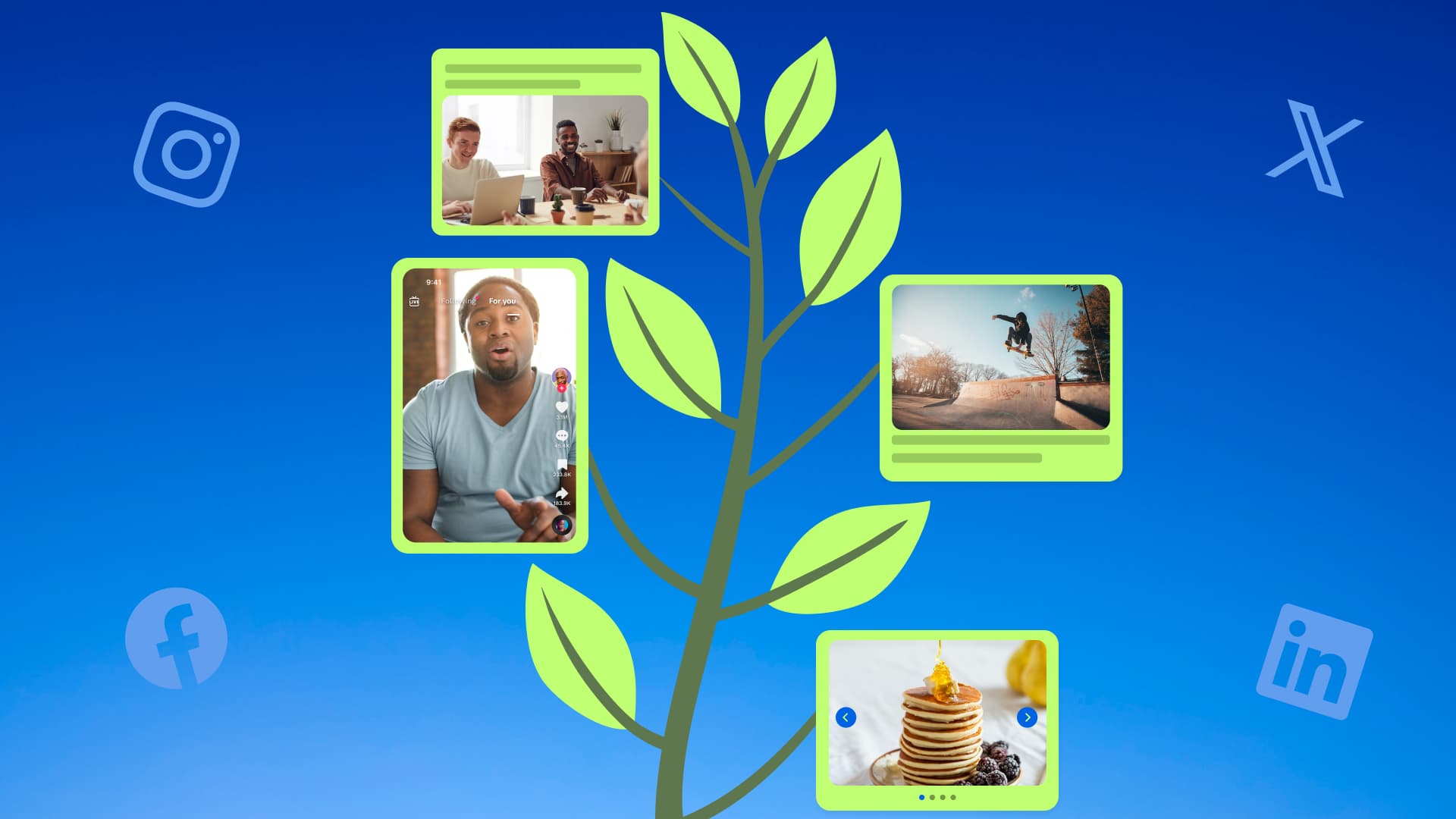 An evergreen plant sprouting content like blog posts, videos, and more.
