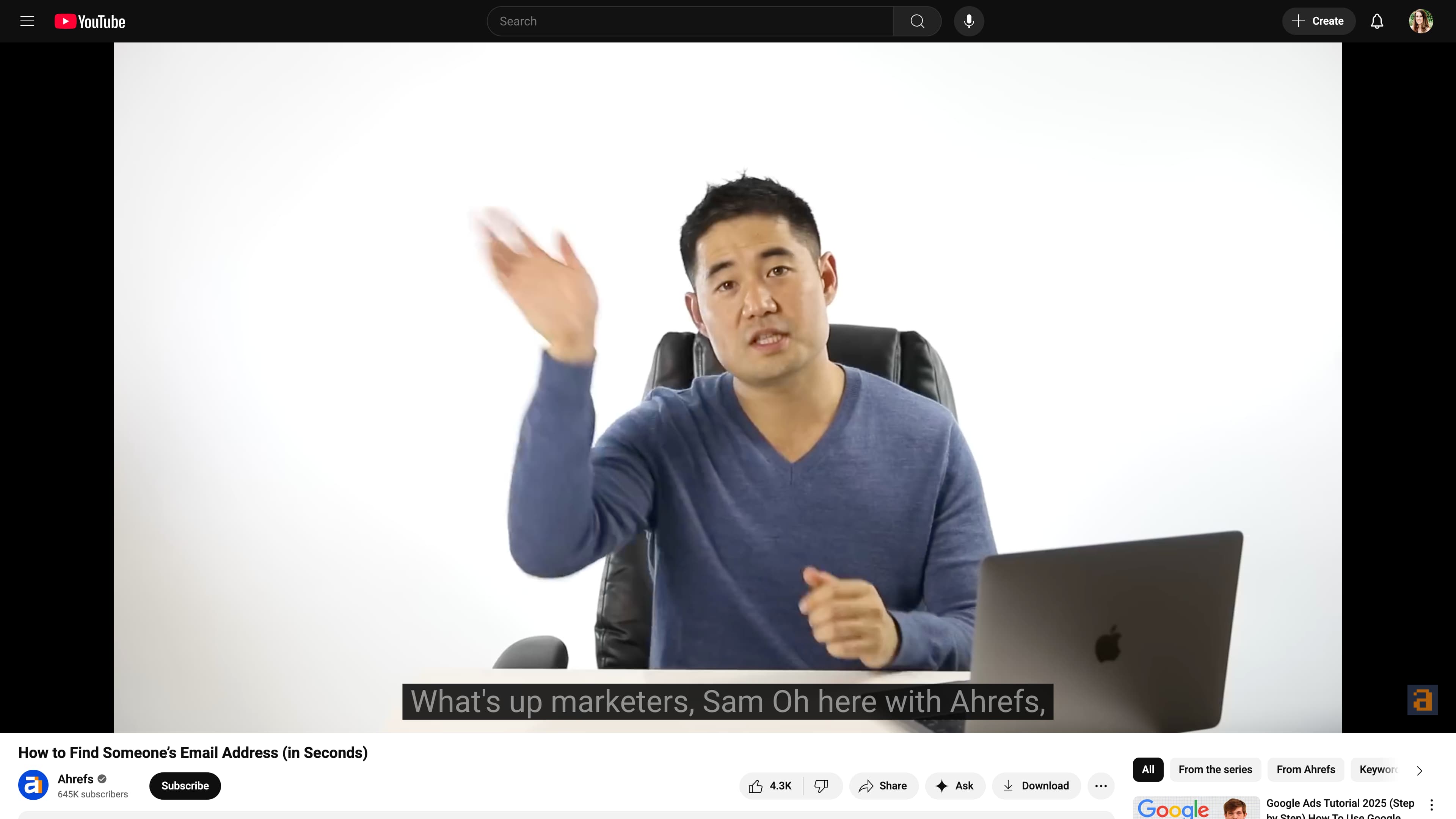 A screenshot of an example of evergreen content, a YouTube video from Ahrefs.
