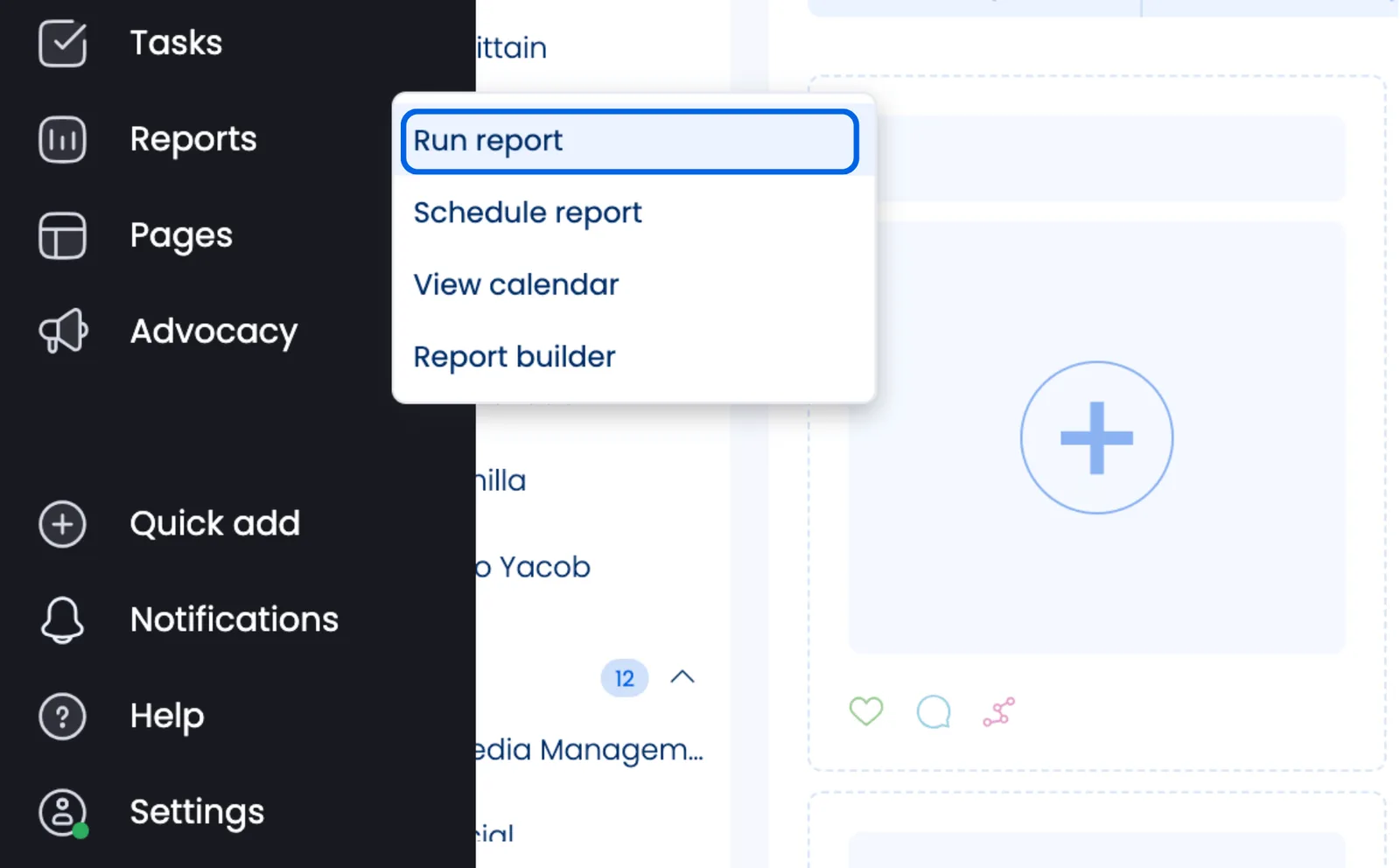 A screenshot showcasing how to run a report in Vista Social.