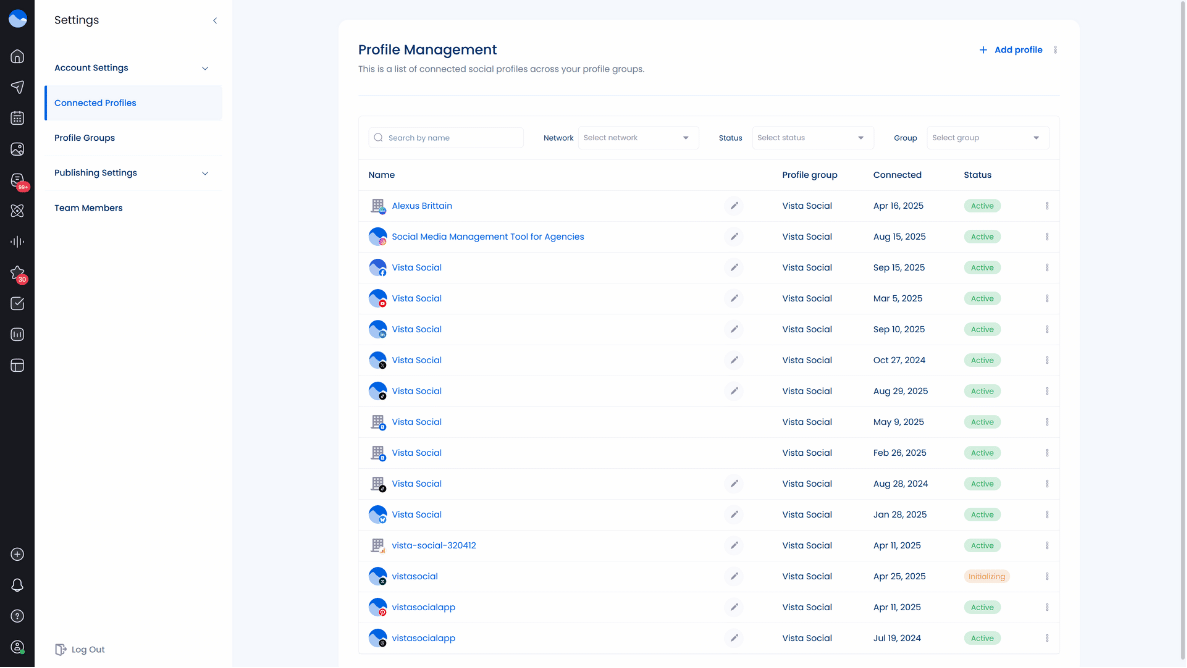 connect your social account to vista social to cross-post