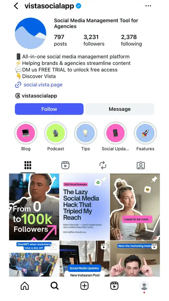 Vista Social Instagram highlights
