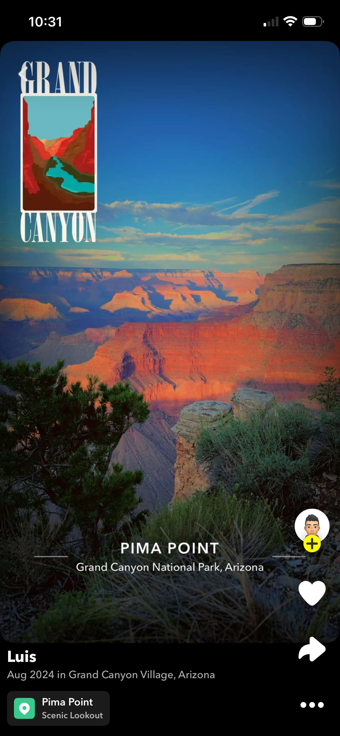 A screenshot of a snap with a location-based geofilter.