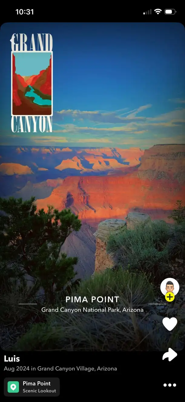 A screenshot of a snap with a location-based geofilter.