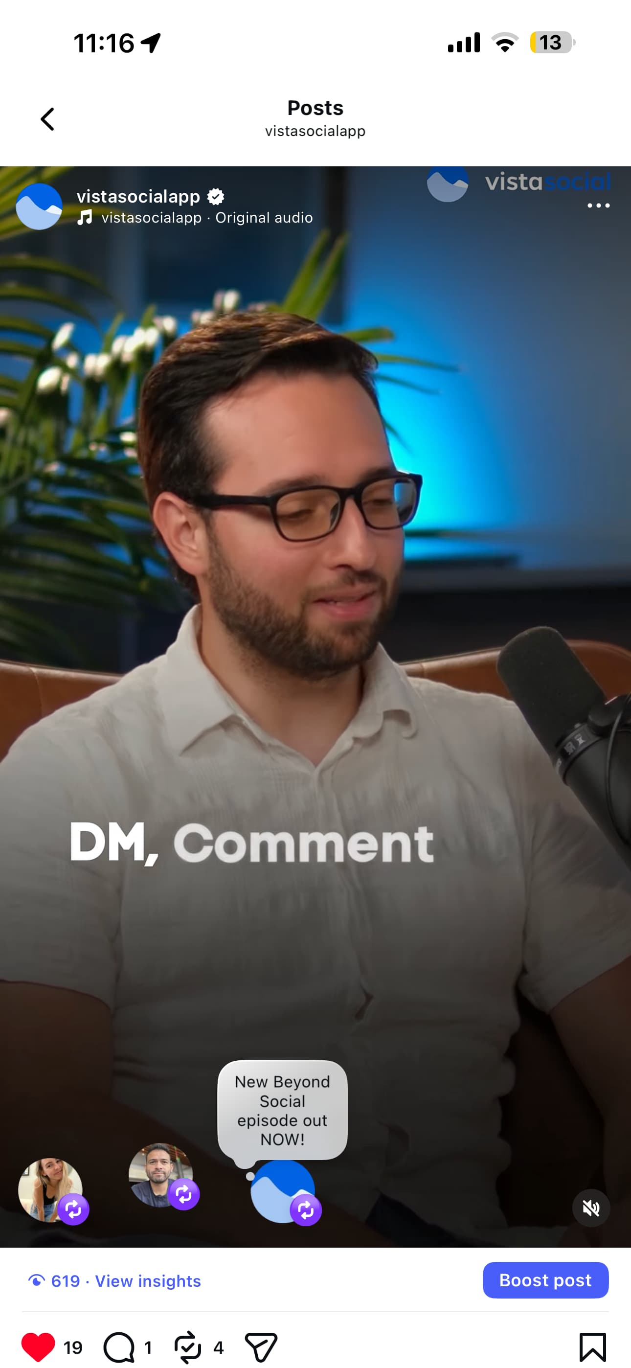 A screenshot of an Instagram Reel with the "Boost post" button underneath it.